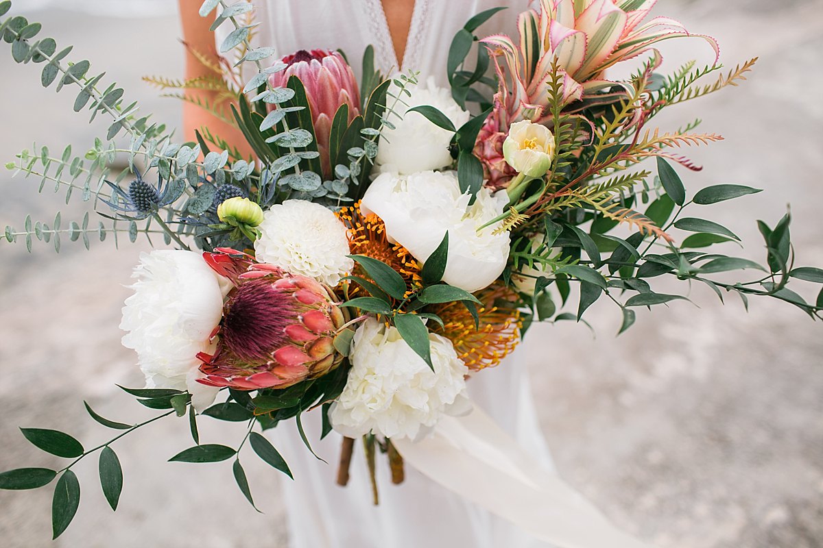 A romantic tropical wedding bouquet