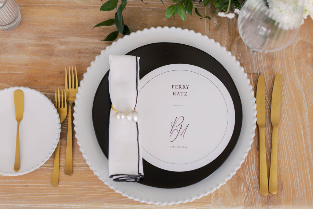 Black and white tablescape details