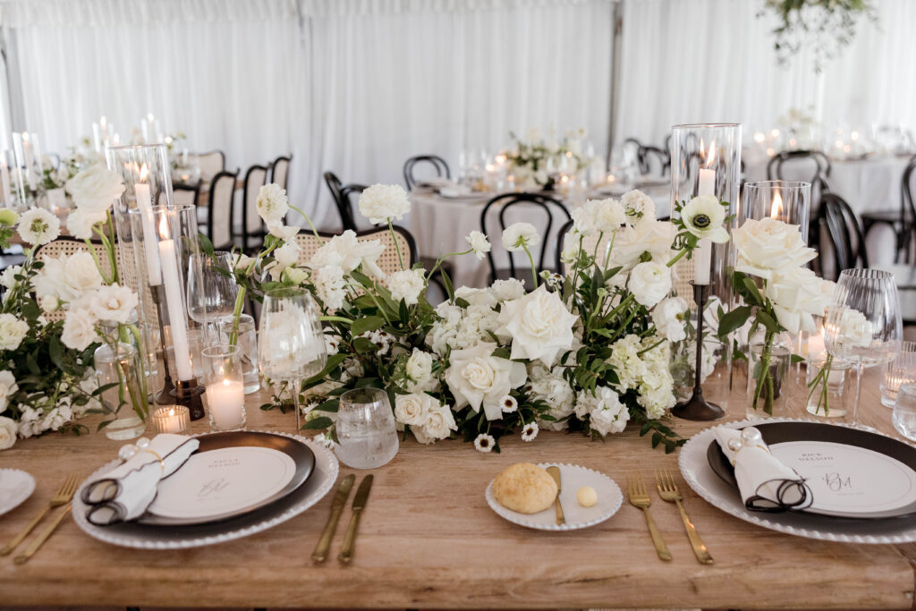 black and white wedding tablescape