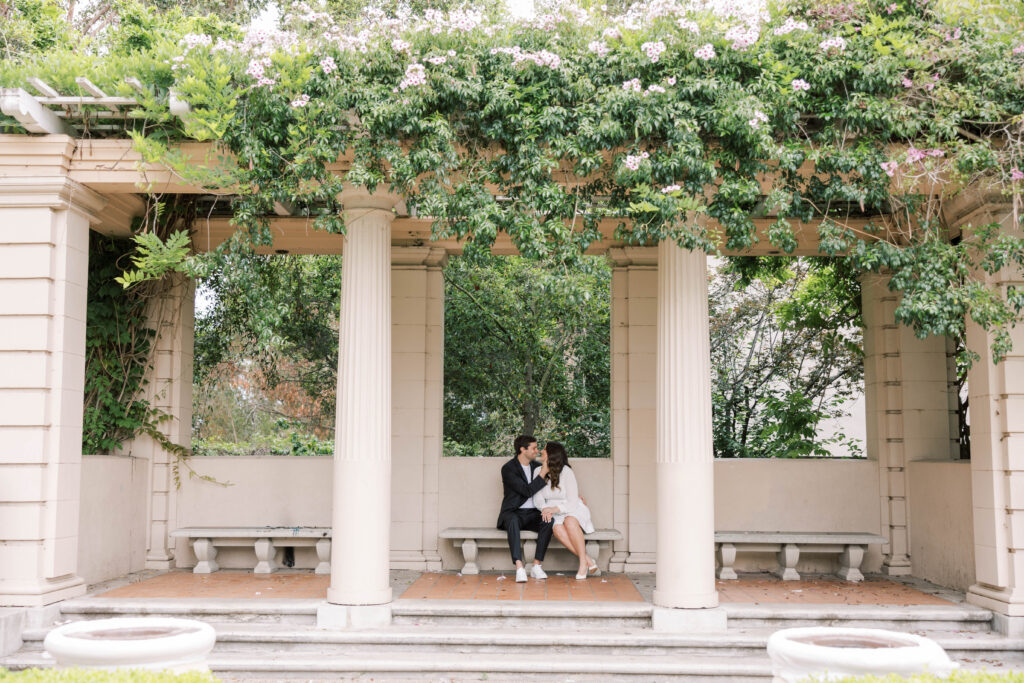 Engaged couple at Alcazar Garden in Balboa Park