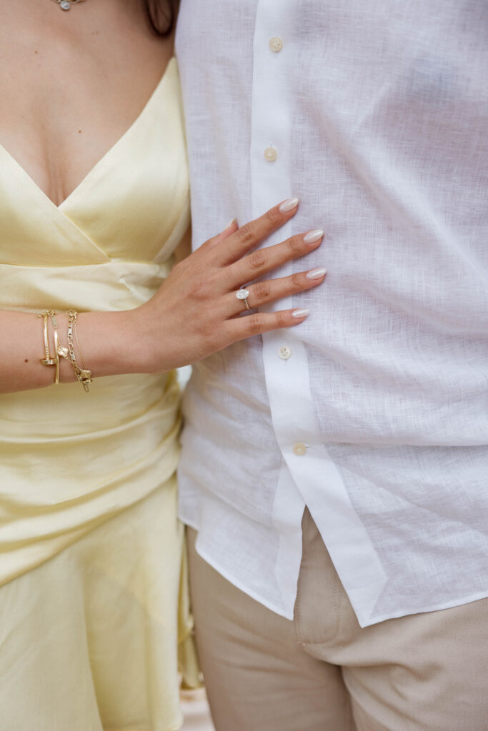 Close up of engagement ring at Catalina Island proposal