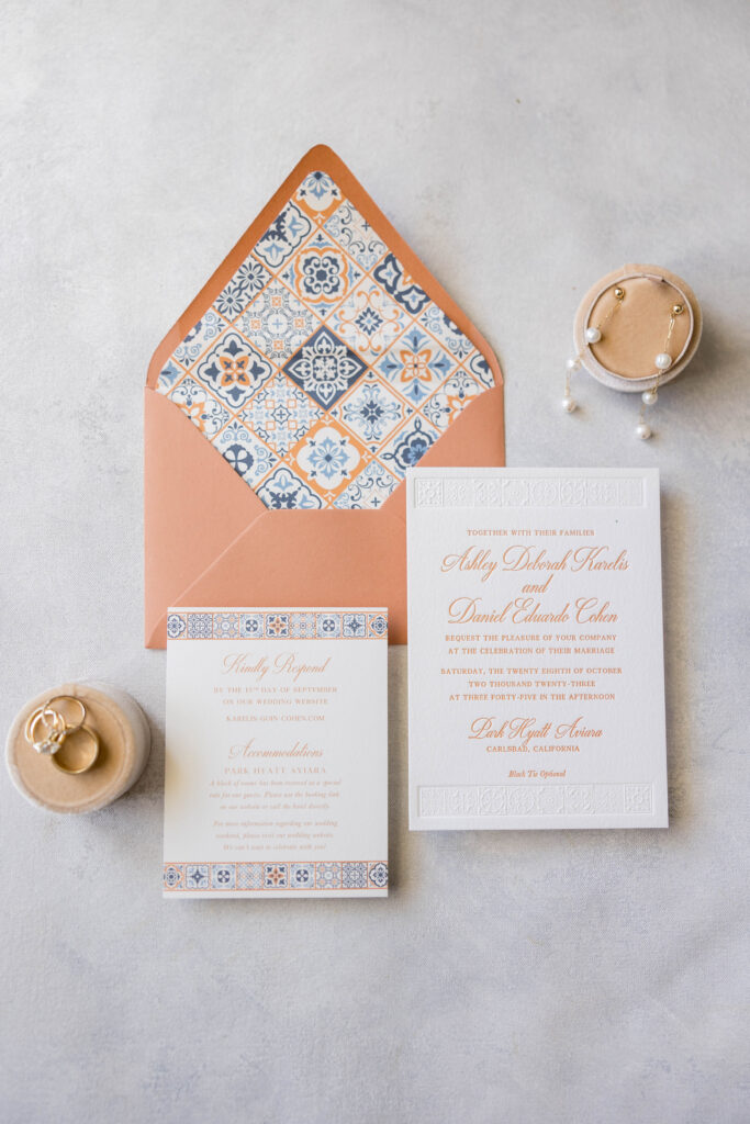 Invitation suite and details shot at Park Hyatt Aviara