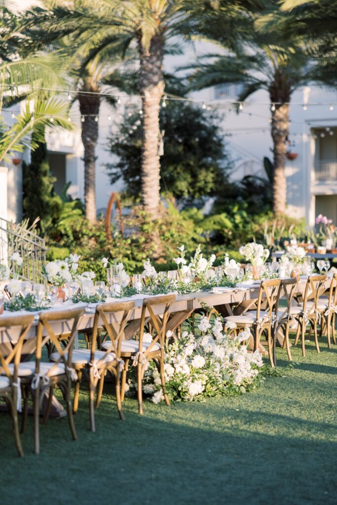Outdoor wedding reception table and chairs at Park Hyatt Aviara in San Diego