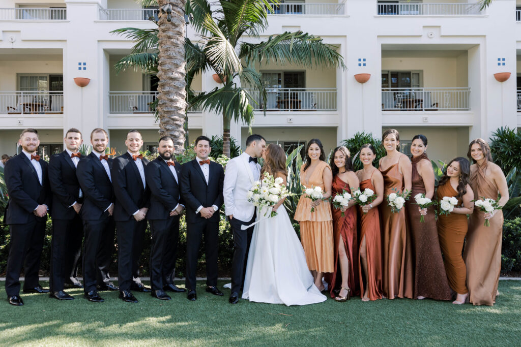Bride and groom with their bridal party at Park Hyatt Aviara