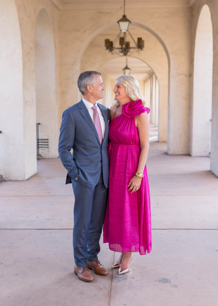 Couple smiling at Balboa Park